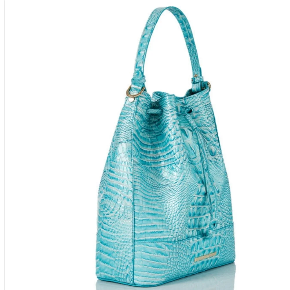 Brahmin Turquoise Croc-Embossed Shoulder Bag - Picture 3 of 14